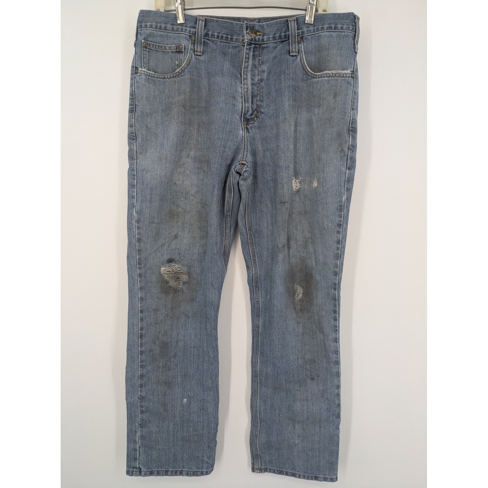 Carhartt Jeans Mens 36x30 Blue Straight Traditional Fit Thrashed Gorp Work VTG